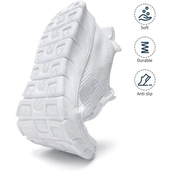 Women White Running Tennis Walking Lightweight Shoes Slip On Workout Sneakers - Picture 6 of 7
